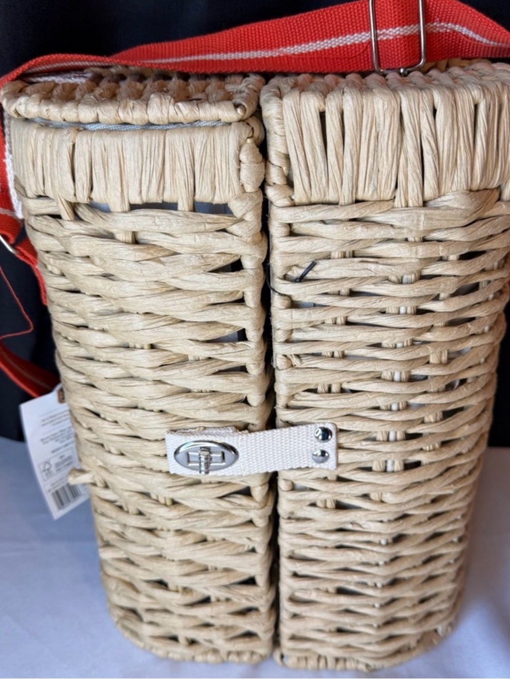 Hearth & Hand Natural Woven Double Basket Tote with Red Strap